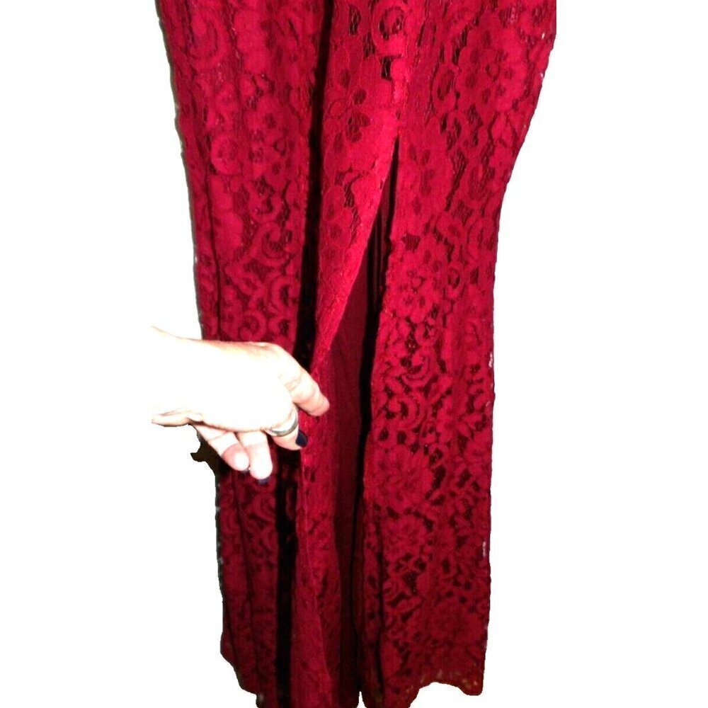 LULUS burgundy red high neck no sleeve long lace dress women's size S, NEW - Picture 4 of 5